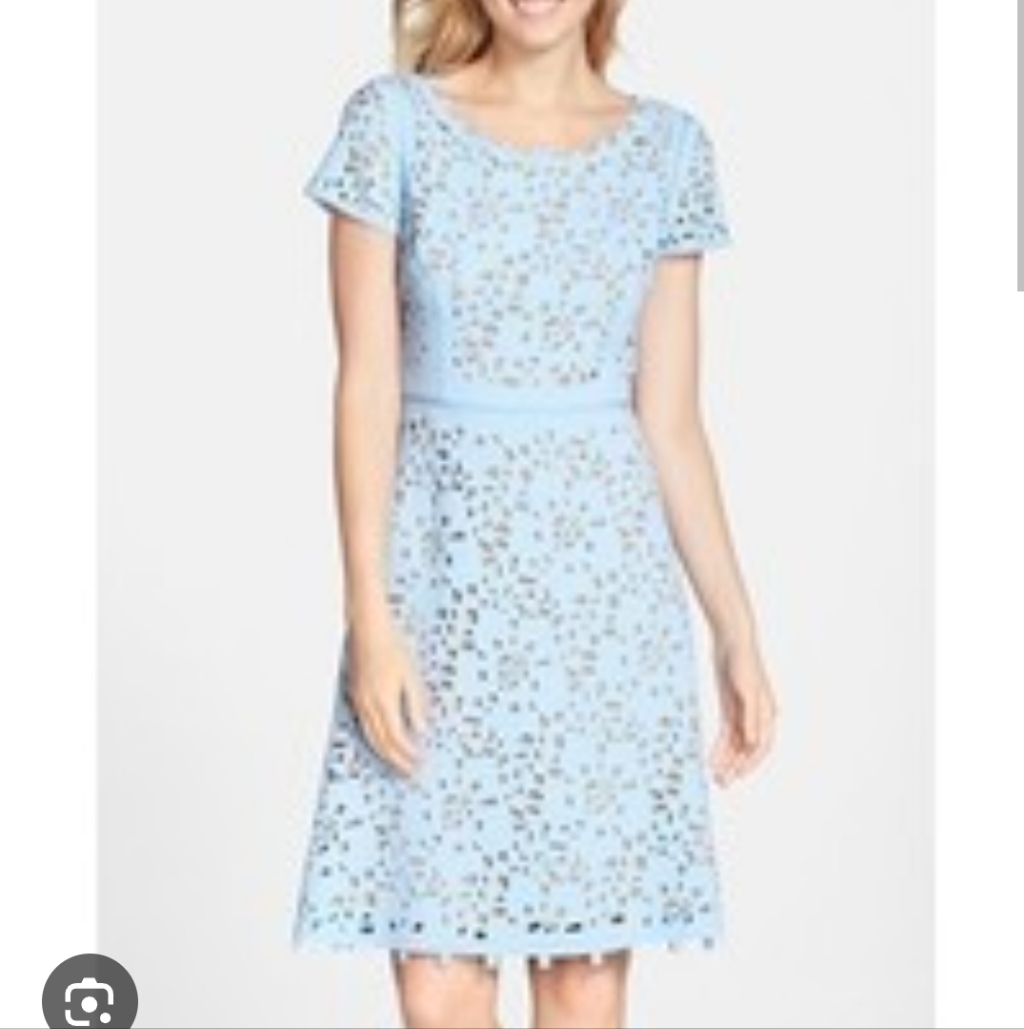 Nue By Shani Blue Laser Cut Crepe Fit Flare Dress Size 8